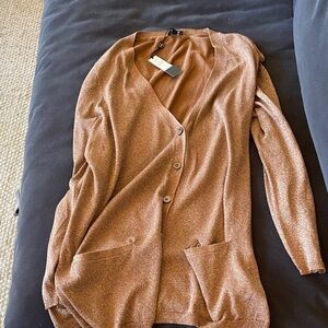 Talbots Light Brown Cardigan Sweater with Gold Shimmer. Oversized.